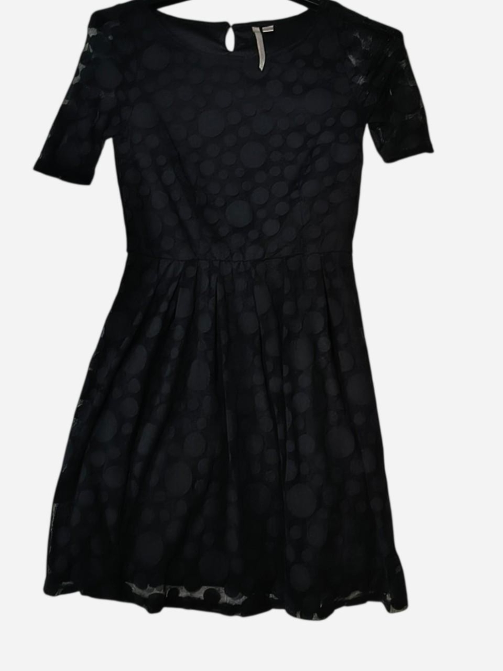 LC Lauren Conrad Black Dot-Textured Fit-and-Flare Mini Dress